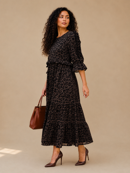 Women Plus Sophisticated Animal Print Midi Dress Plus