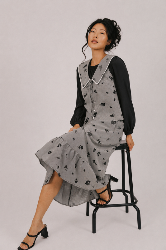 Black Gray Floral Essential Bloom Top and Skirt Set