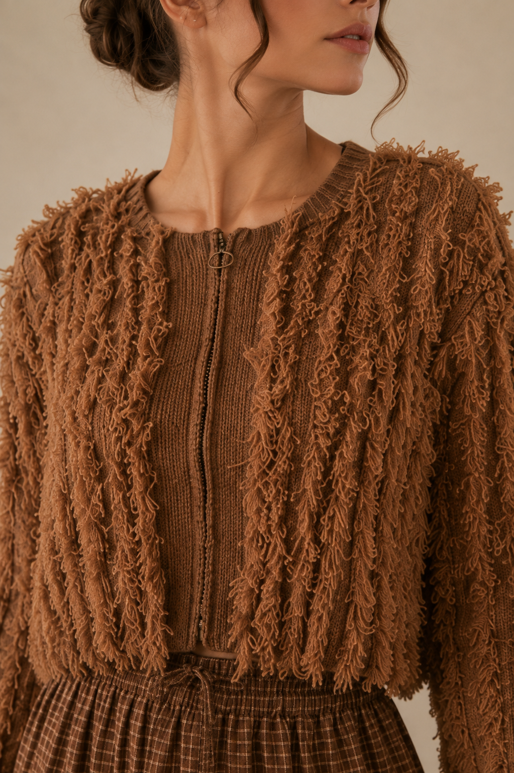 Soft Shaggy Yarn Knit Cropped Sweater