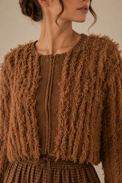 Soft Shaggy Yarn Knit Cropped Sweater
