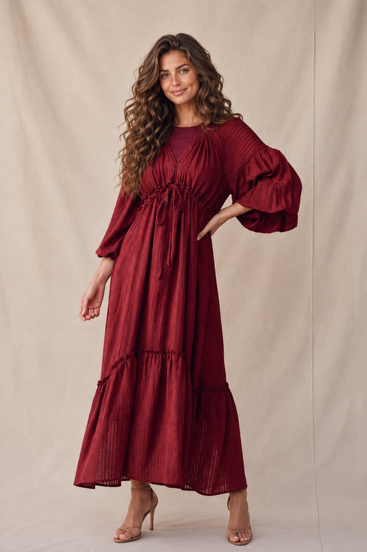 Burgundy Tie Front Maxi Dress