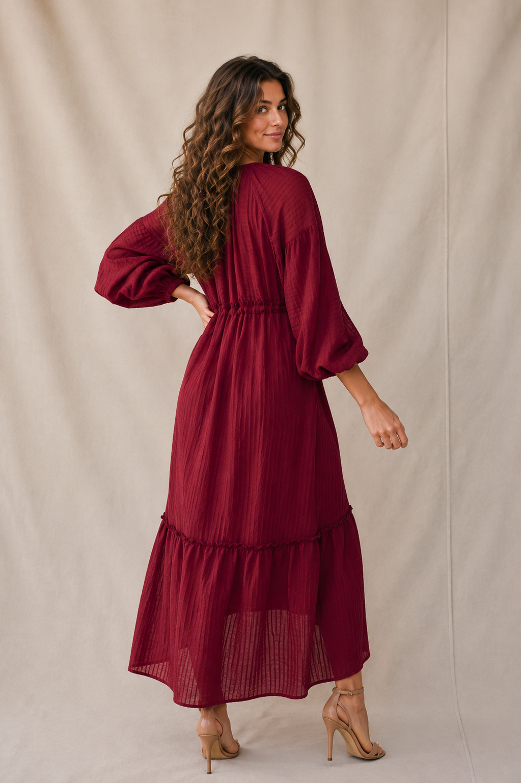 Burgundy Tie Front Maxi Dress