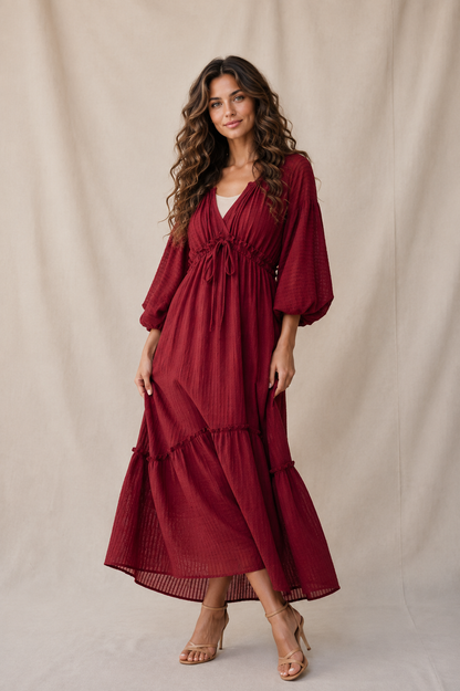Burgundy Tie Front Maxi Dress