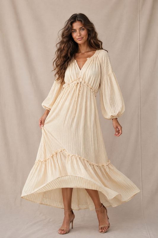Cream Tie Front Maxi Dress