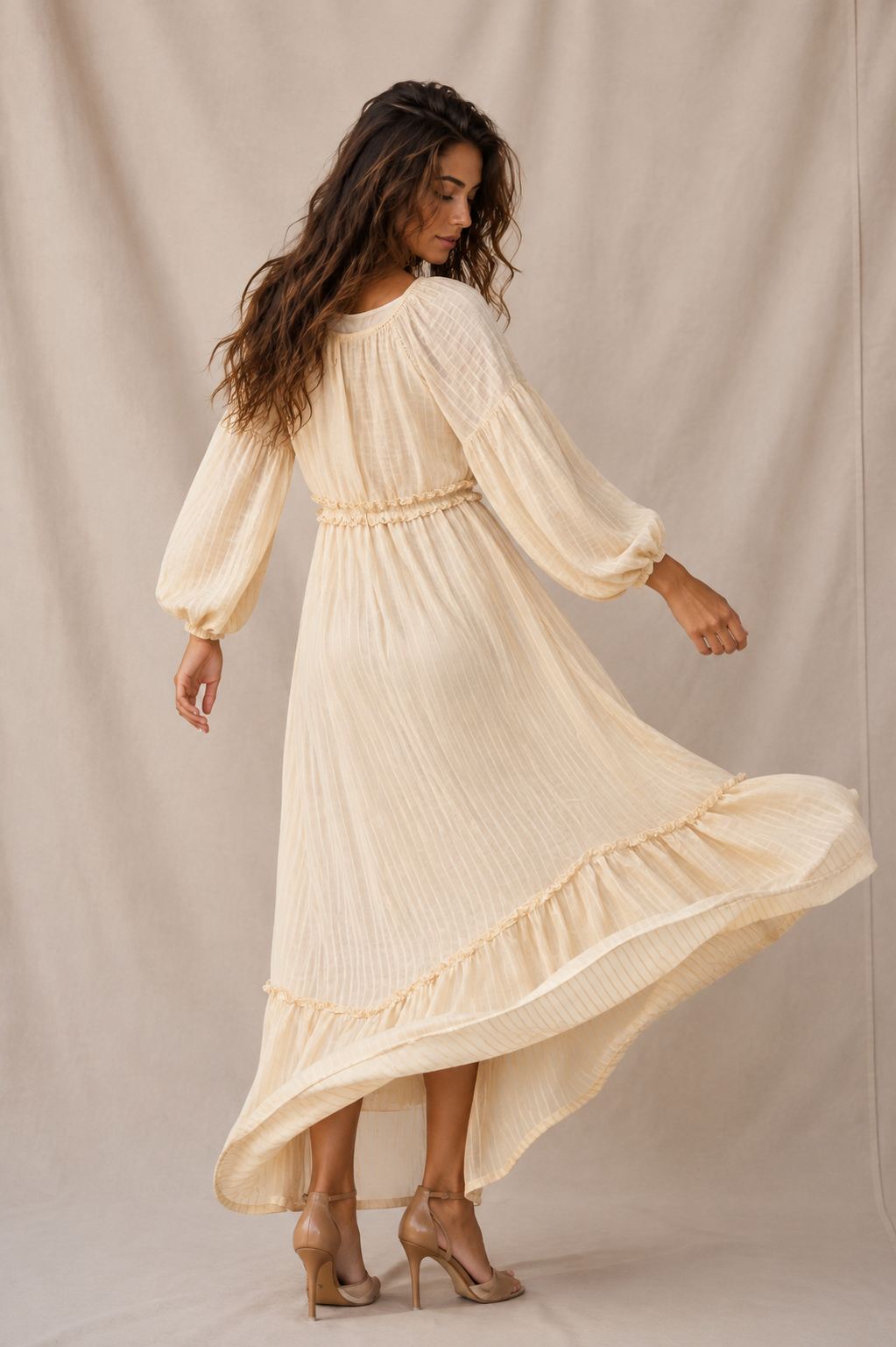 Cream Tie Front Maxi Dress