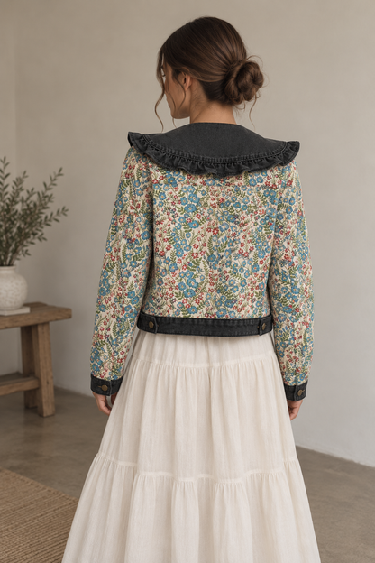 Ruffled Floral Denim Jacket