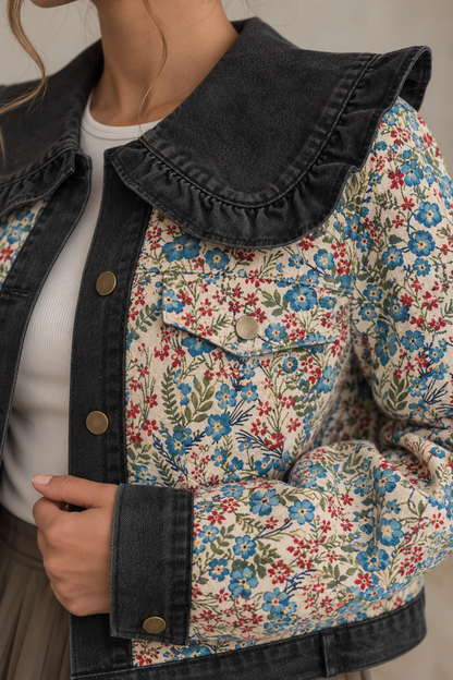 Ruffled Floral Denim Jacket