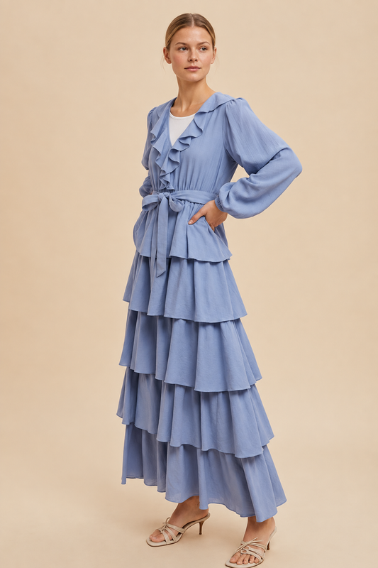 COTTON TIERED RUFFLE MAXI DRESS