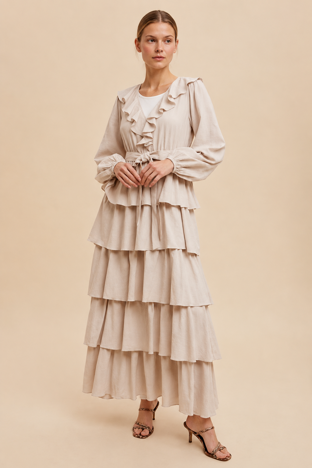 COTTON TIERED RUFFLE MAXI DRESS