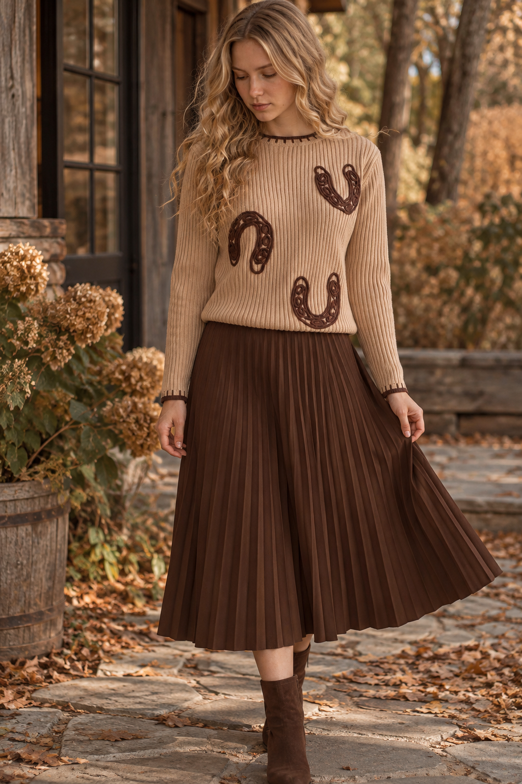 Western Horseshoe Ribbed Sweater