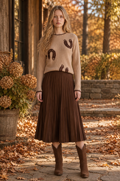 Western Horseshoe Ribbed Sweater