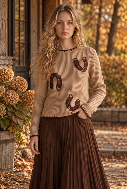 Western Horseshoe Ribbed Sweater