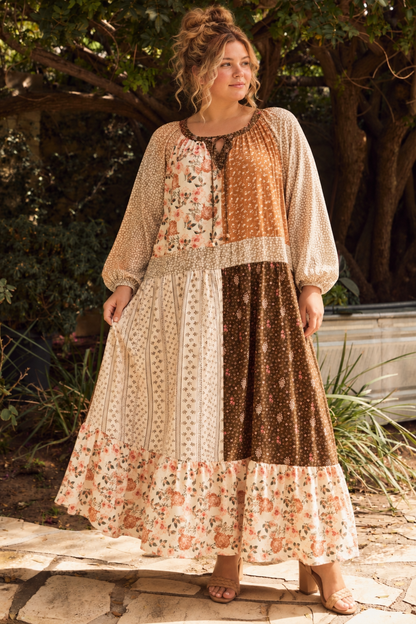 Mixed Floral Print Tiered Midi Dress