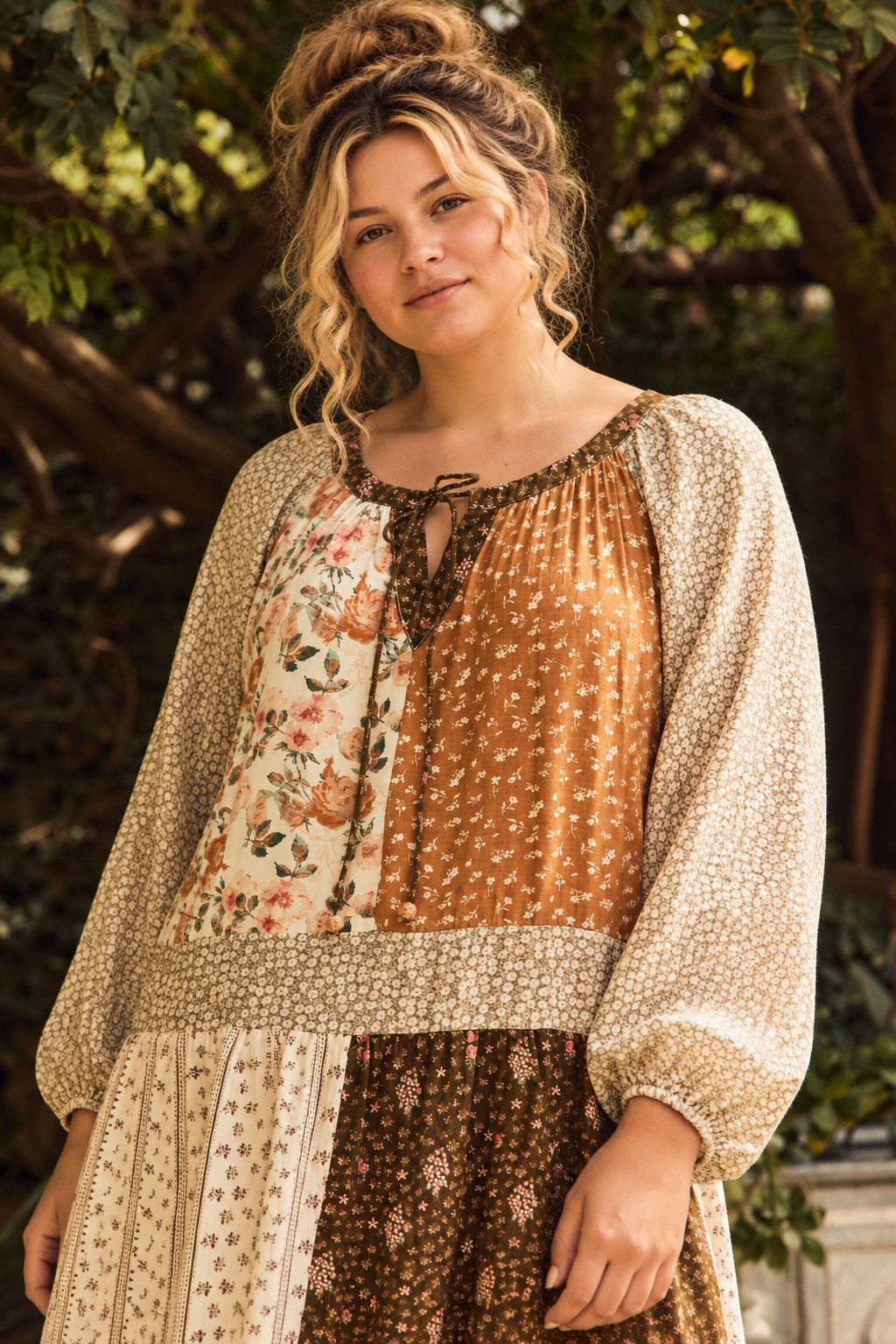 Mixed Floral Print Tiered Midi Dress