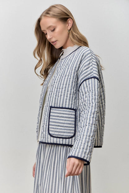 STRIPED COTTON TOP MIDI SKIRT SET NAVY