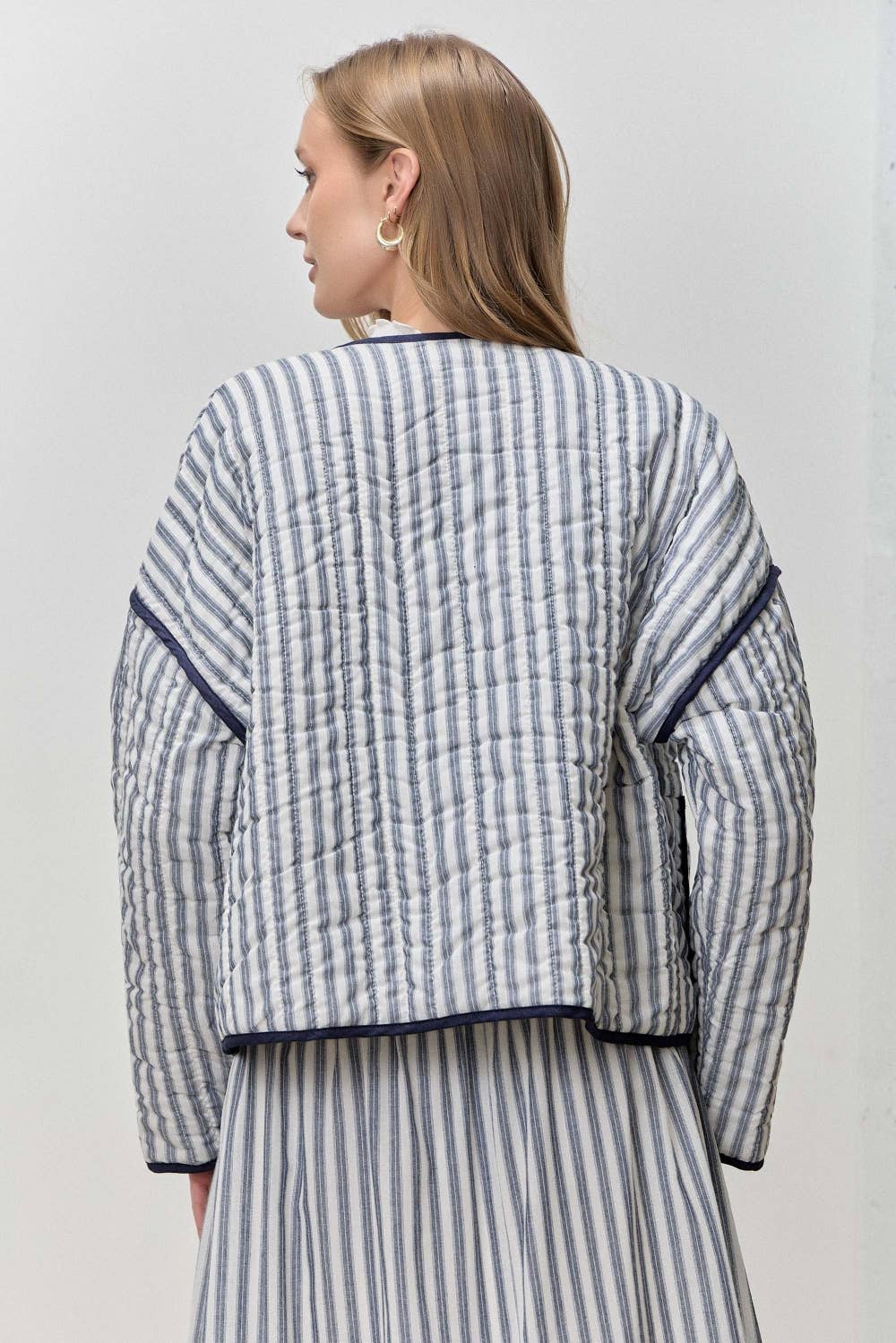 STRIPED COTTON TOP MIDI SKIRT SET NAVY