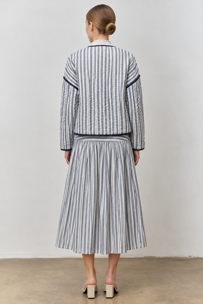 STRIPED COTTON TOP MIDI SKIRT SET NAVY