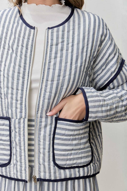 STRIPED COTTON TOP MIDI SKIRT SET NAVY