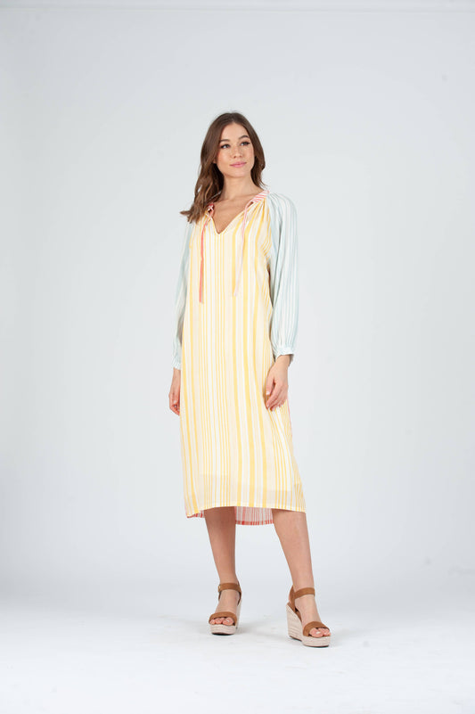Women's Striped Color Block Midi Dress