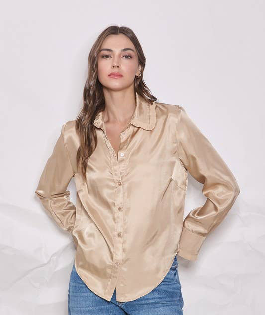 Pleated Collar Satin Shirt