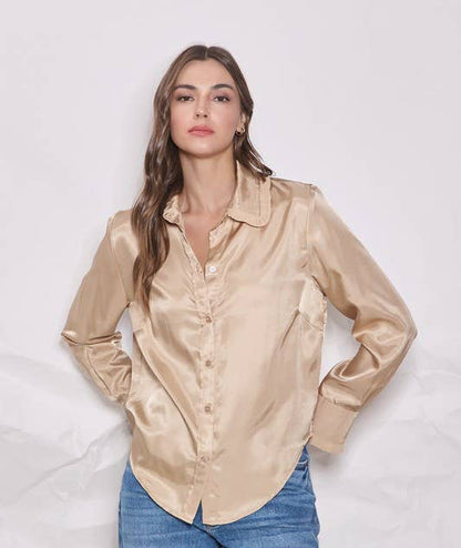 Pleated Collar Satin Shirt