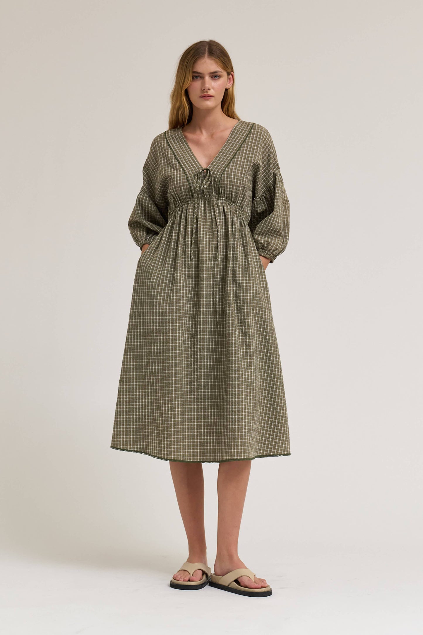 Gingham Plaid Midi Dress - Multiple Colors