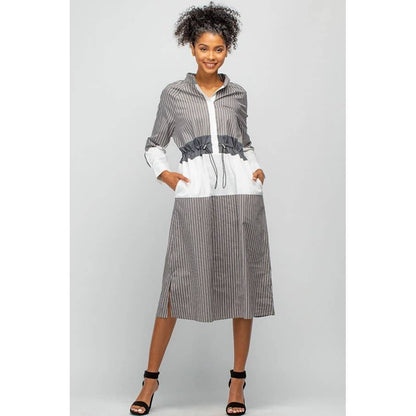 Pattern Blocked Dress with Drawstring