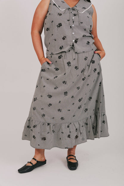 Black Gray Floral Essential Bloom Top and Skirt Set