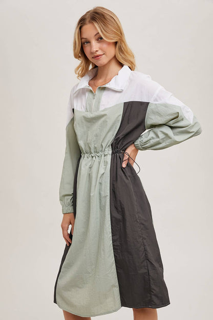 COLOR BLOCK LIGHTWEIGHT WINDBREAKER ANORAK DRESS