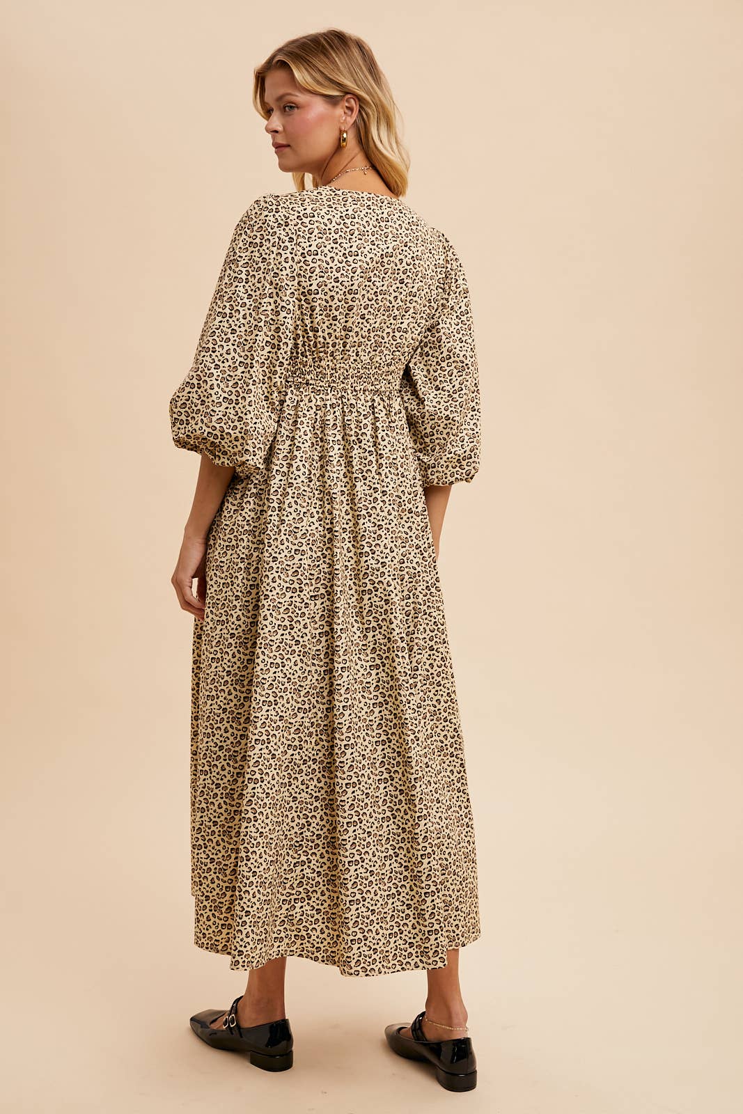 COTTON LEOPARD PRINT BUTTON MAXI DRESS