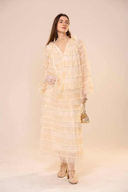 Tiered Ruffle Cape Sleeve Top Skirt Set
