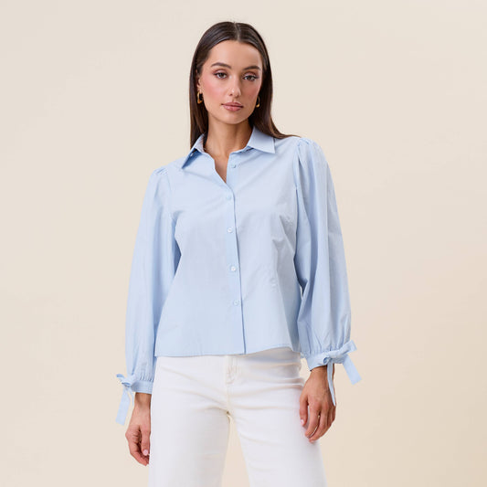 Ivory Blue Bow Sleeve Collar Blouse