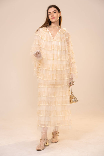 Tiered Ruffle Cape Sleeve Top Skirt Set