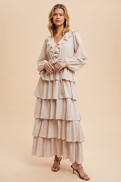 COTTON TIERED RUFFLE MAXI DRESS