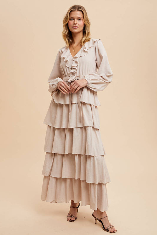 COTTON TIERED RUFFLE MAXI DRESS