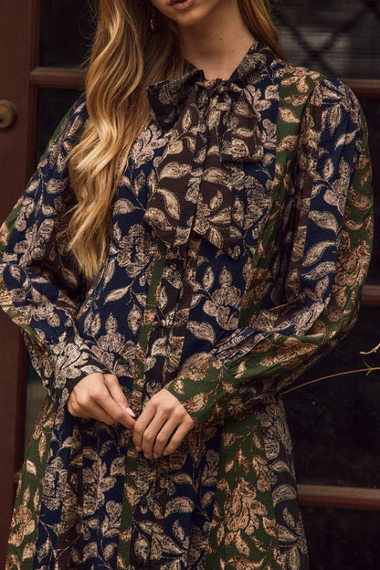 Bohemian Floral Print Shirt Maxi Dress