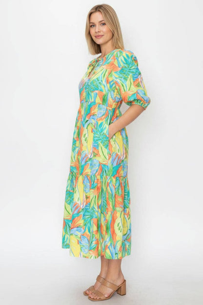 VIBRANT TROPICAL PRINT MIDI DRESS SHVL5994-D