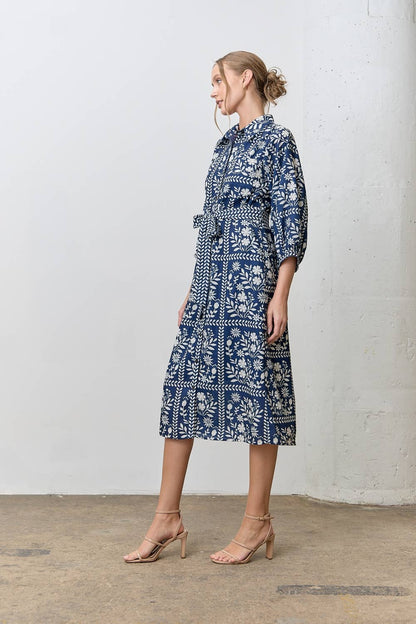 BORDER FLORAL PRINT MIDI DRESS - Multiple Colors