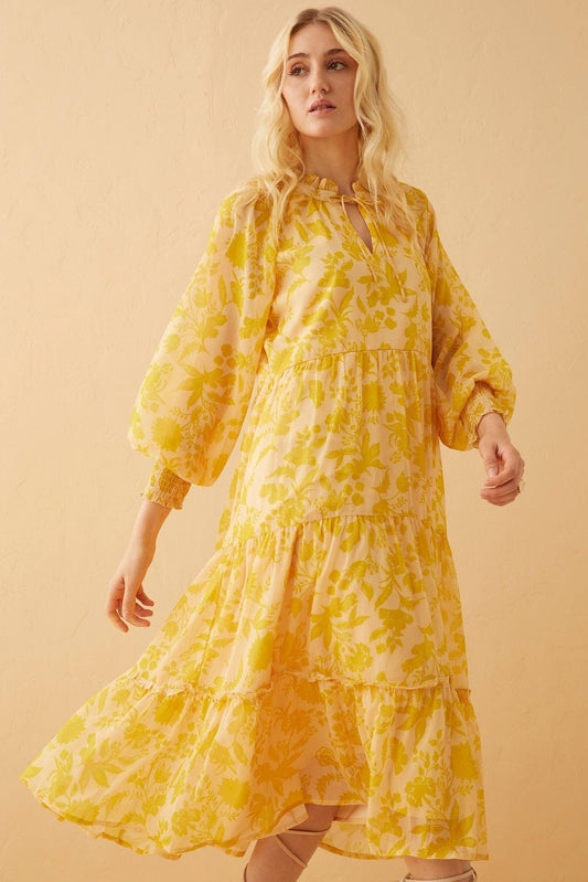 Yellow Ruffle Floral Empire Dress