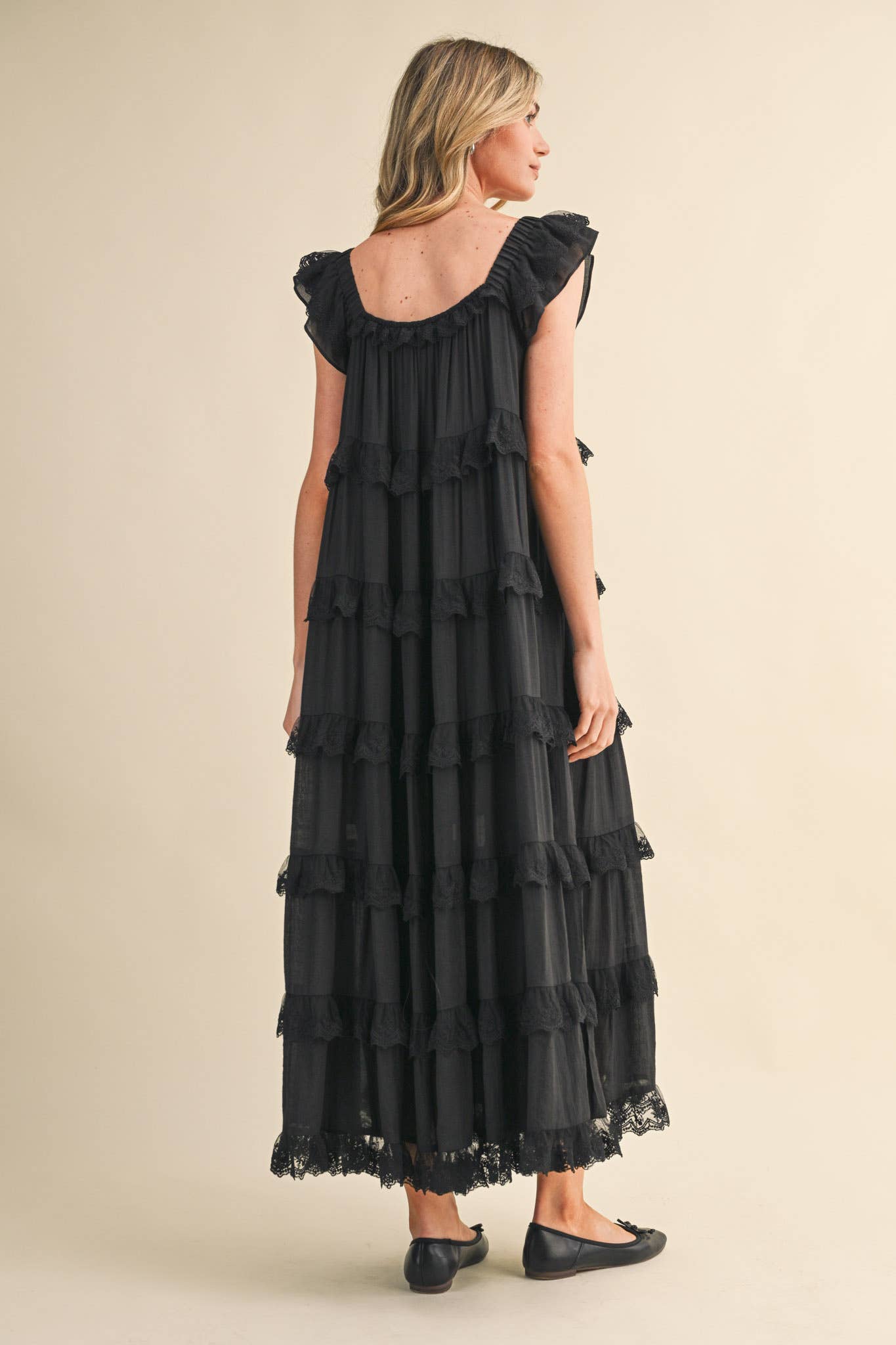 TIERED LACE TRIM FLOWY MAXI DRESS PRE ORDER