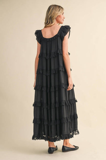 TIERED LACE TRIM FLOWY MAXI DRESS PRE ORDER