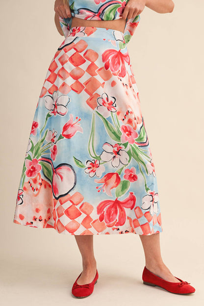 FLORAL PRINT CROP TANK AND MIDI SKIRT SET - MULTIPLE COLORS