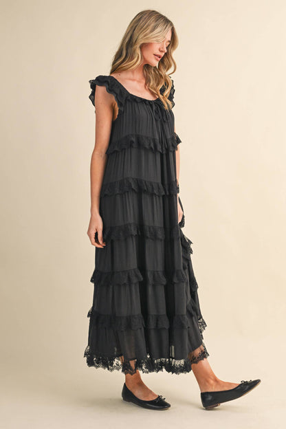TIERED LACE TRIM FLOWY MAXI DRESS PRE ORDER