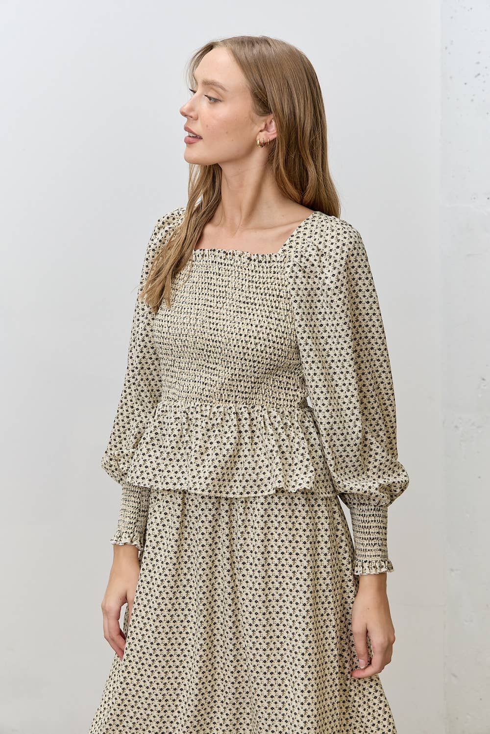 PRINTED SMOCKED BODICE TOP & SKIRT SET
