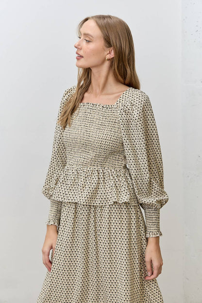 PRINTED SMOCKED BODICE TOP & SKIRT SET