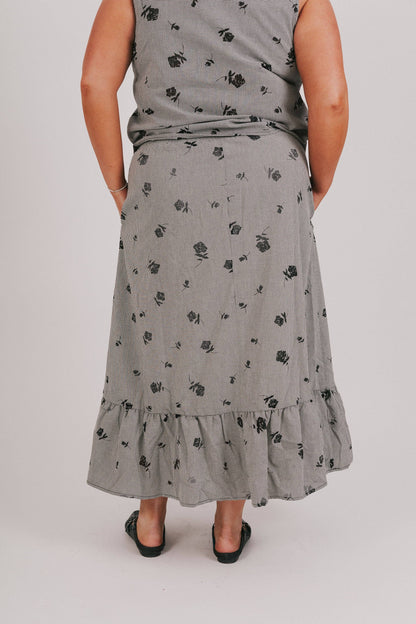 Black Gray Floral Essential Bloom Top and Skirt Set