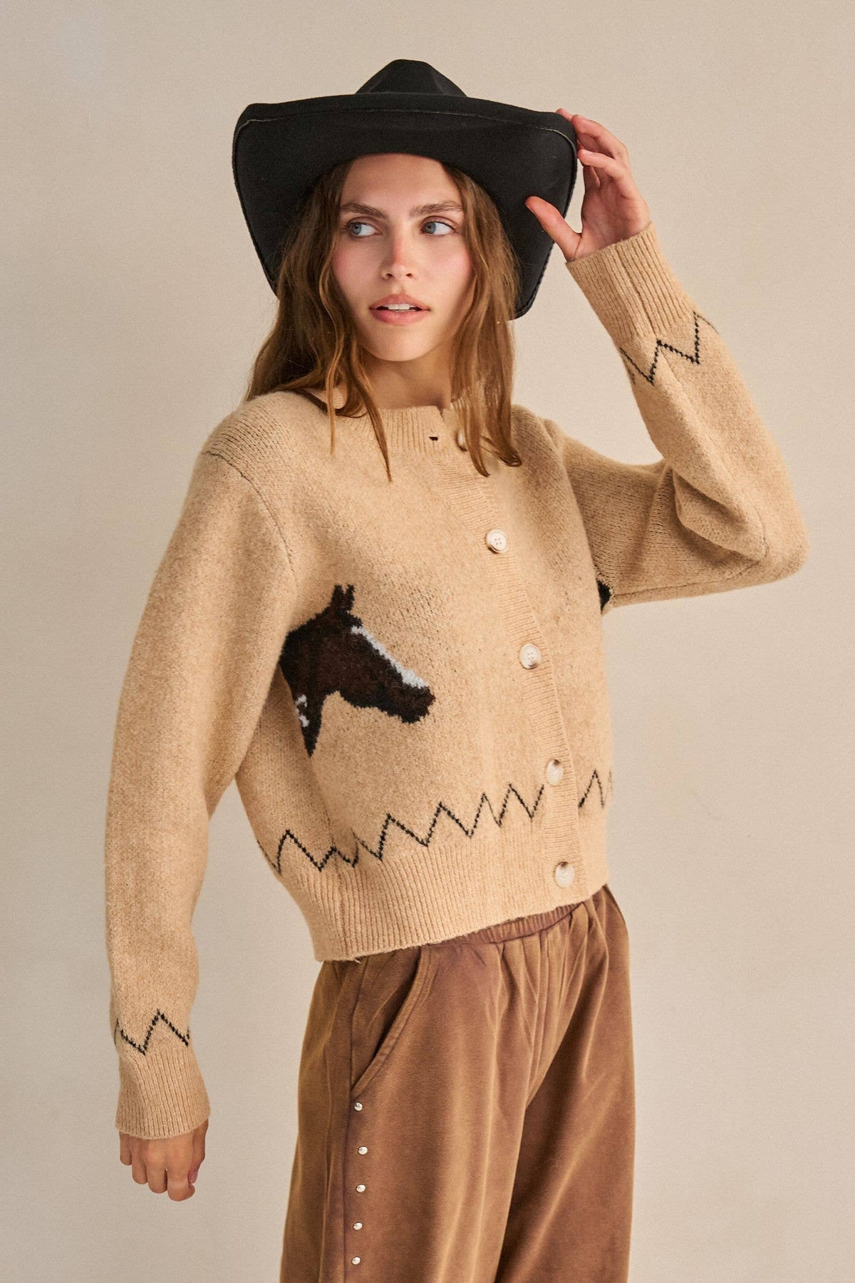 PLUS SIZE HORSE POINT KNIT CARDIGAN