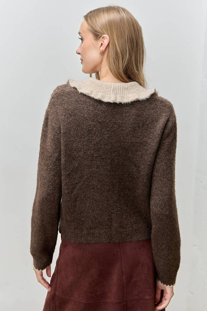 COLLAR BUTTON UP KNIT SWEATER