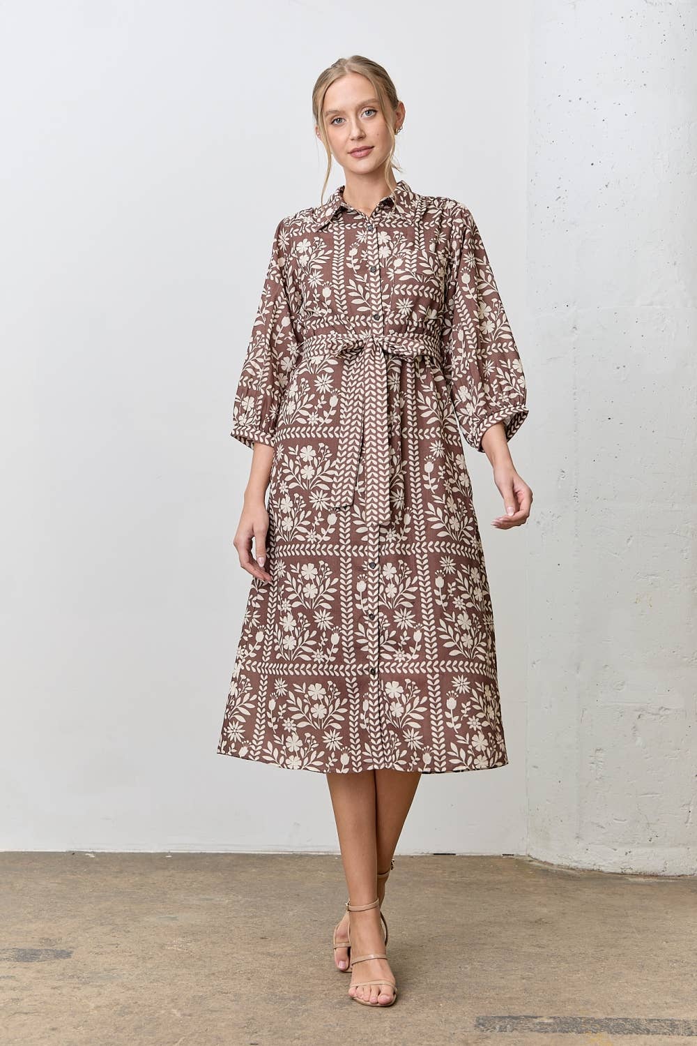 BORDER FLORAL PRINT MIDI DRESS - Multiple Colors