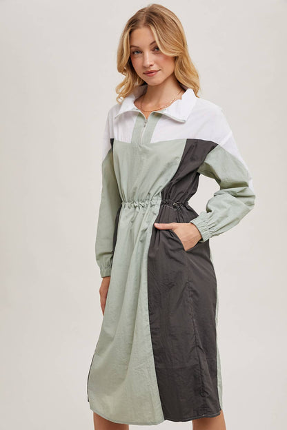 COLOR BLOCK LIGHTWEIGHT WINDBREAKER ANORAK DRESS